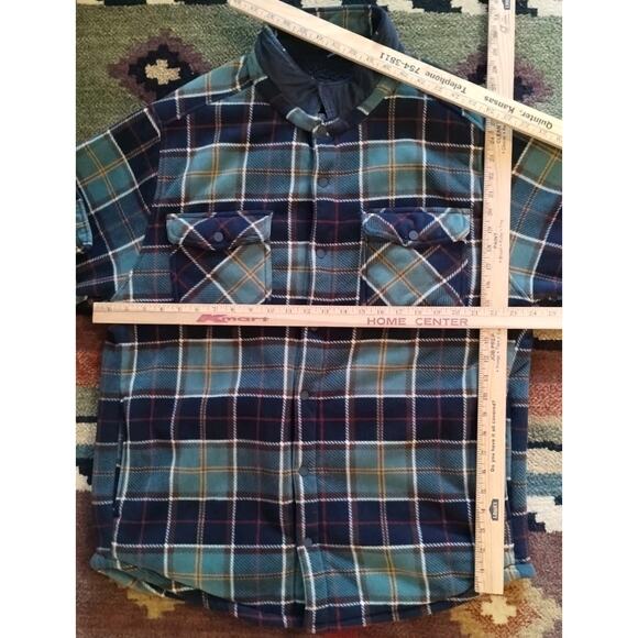 Member's Mark Men's Fleece & Sherpa Lined Shacket Blue Green Plaid Pocketed XL - Picture 9 of 16